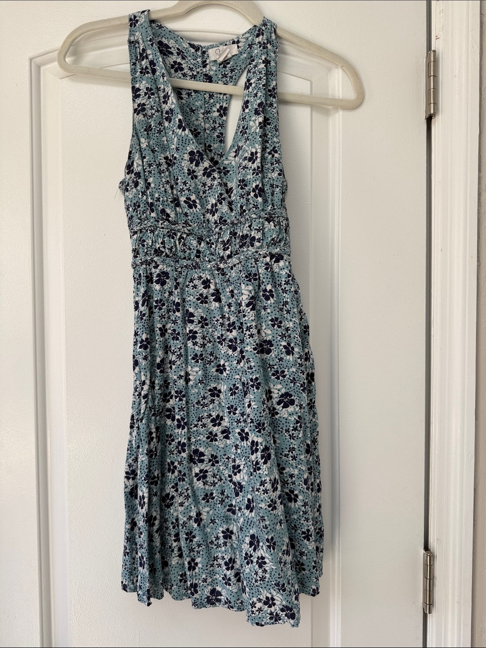 Japna Light Teal Floral V-Neck Sleeveless Dress